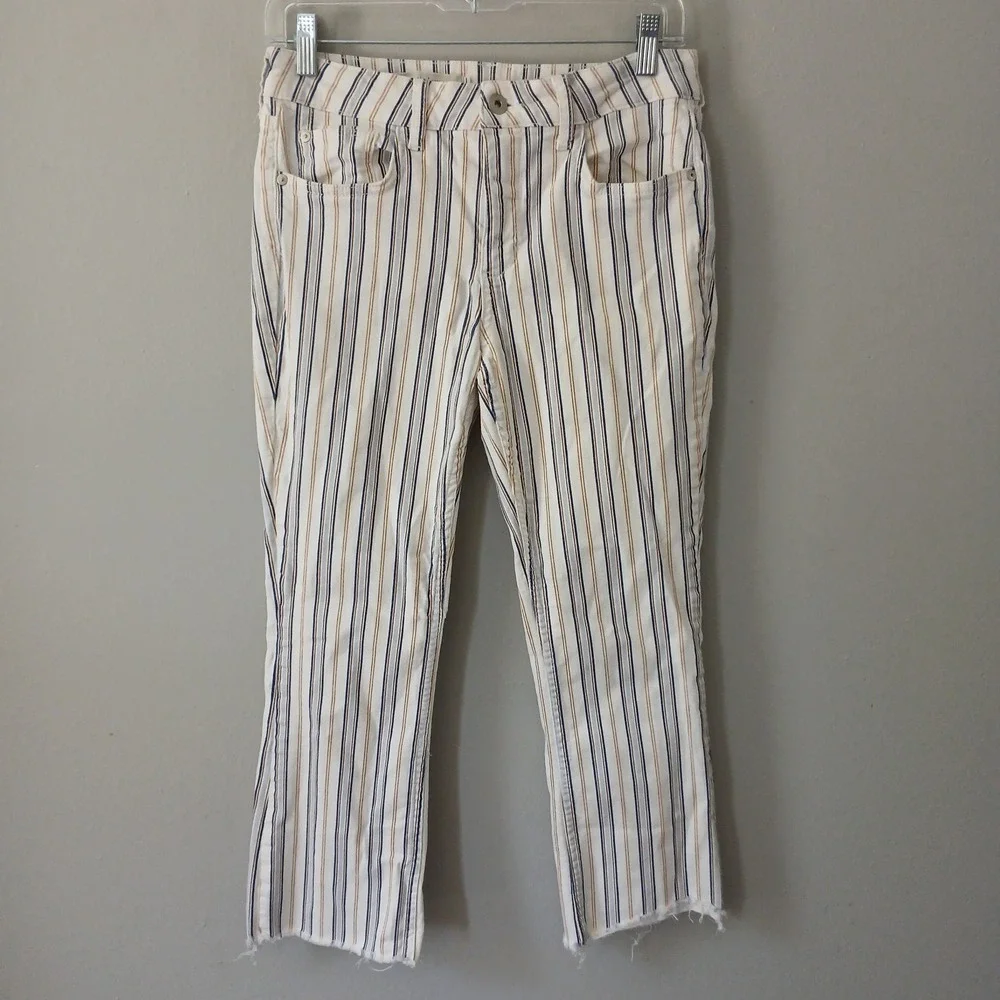 Anthropologie Pilcro Women's Size 27 High Rise Boot Cut Pants Raw Hem Striped